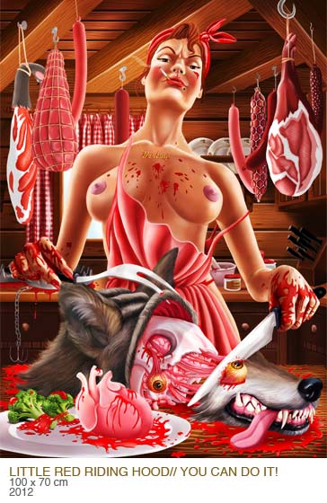 Red Riding Hood Digital Art Gordana Ristic Fine Art Painting Low Brow Art Popsurreallismus Rotkäppchen