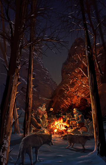concept art  environment snow campfire