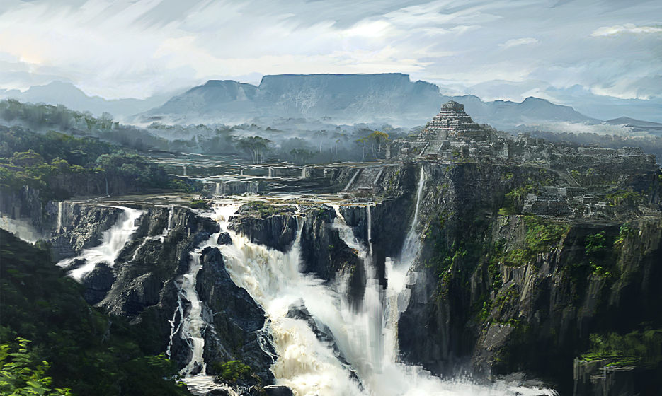 conceptart landscape waterfall